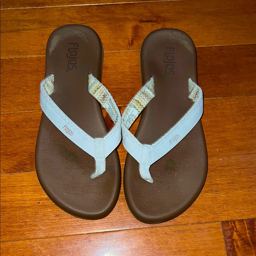 Flojos Brown and Cream Yoga Flip Flops Sandals Size 8